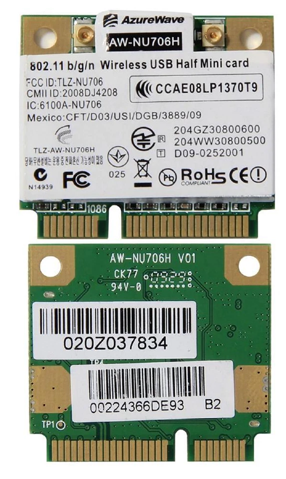 AzureWave AW-NU706H RT3070L Wifi WLAN Half Min PCI-e Card 802.11 b g n - Bild 1 von 1