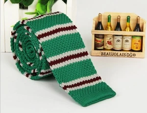 Men's Light Green Striped Knitted Tie Necktie Narrow Slim Skinny Wove ZZLD307 - Picture 1 of 2