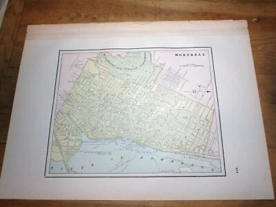  Карта цветного города Cram's 1890 ~ Монреаль, Квебек ~ 11 1/2 дюйма x 9 3/8 дюйма   - Изображение 1 из 4