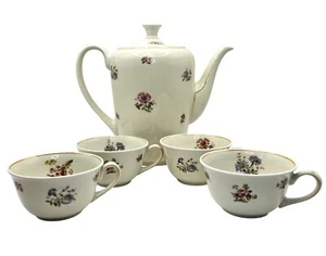 Zeh Scherzer Bavaria 60 Jahre Floral Tea Set Teapot 4 Cups Vintage Porcelain - Picture 1 of 23