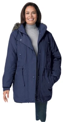 Chaqueta para mujer Plus azul marino forrada con edredón Taslon Anorak talla 22/24 (1XL) Foto 1 de 4