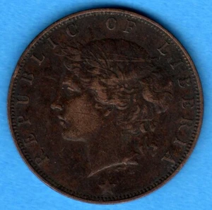 Liberia 1896 1 Cent Coin KM #5 - VF/XF - Picture 1 of 2
