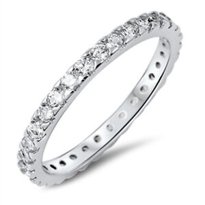 Eternity Stackable Band Clear CZ Fashion Ring New 925 Sterling Silver Sizes 4-10