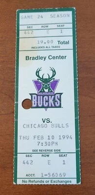 Chicago Bulls at Milwaukee Bucks Ticket Stub February 10, 1994 - Image 1 of 2