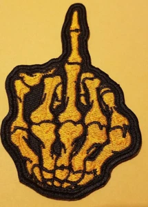 F uck You Middle Finger Embroidered orange patch approx 2.25x3.5" - Picture 1 of 2