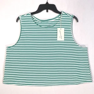Universal Thread Cropped Tank Top Womens XXL Stretch Green Striped - Picture 1 of 10