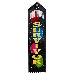 Funny "BIRTHDAY SURVIVOR" AWARD RIBBON, 2x8" Satin Party Favor Prize Gift - Picture 1 of 2
