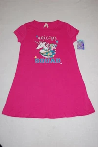 Girls PINK T-SHIRT DRESS Tunic Top UNICORN SQUAD Silver Glitter L 10-12 - Picture 1 of 2