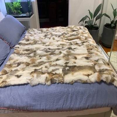 Manta de lujo tamaño king suave de piel de conejo real cubierta de sofá colcha 79x82"" Foto 1 de 4
