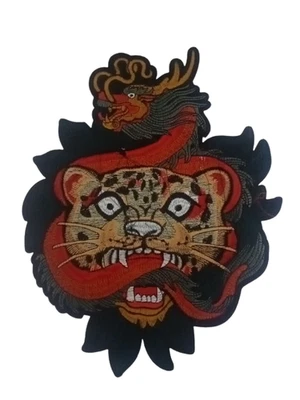 Tiger and Dragon Embroidered Patch 12"x9" Iron-On Applique Jacket - Image 1 of 4