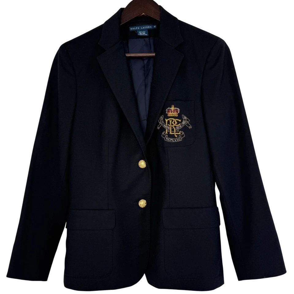 Blazer Ralph Lauren Etiqueta Azul Marino Lana Talla 12 Bordado Cuentas Logo RL Foto 1 de 4