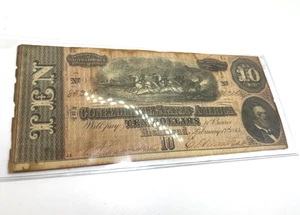 1864 $10 CSA Confederate States America Richmond Civil War Note - Picture 1 of 4