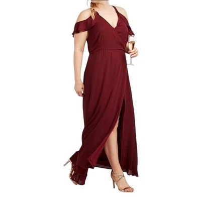 Charlotte Russe Burgundy Cold Shoulder Maxi Dress Size 16/1X Formal Party - Image 1 of 4