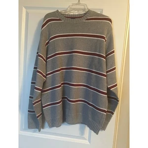GUC Basic Editions Men's 100% Cotton Sweater Gray/Maroon Stripe Size XL - Picture 1 of 5