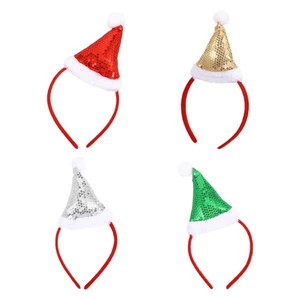 4Pcs Small Christmas Hat with Sequins Headband Festive Holiday Party Headdress - Imagen 1 de 12