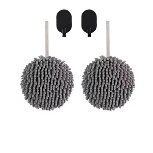 Asciugamani a sfera fuzzy da appendere soffice ciniglia set di 2 assorbenti grigio grigio - Foto 1 di 6