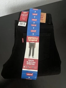 NWT Youth Levi's 511 Slim Flex Stretch Sz 7 Black Jeans W/Adjustable Waist Band - Picture 1 of 8