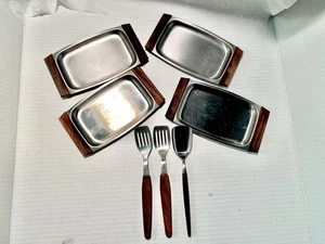 VTG MCM Stainless Steel Teak Handles Mini Tray Spatulas EPIC Turner Set Of Four - Picture 1 of 14