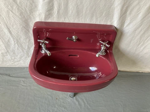 Antique Small Half Round Ceramic Burgundy Porcelain Bath Sink Standard 296-22E Cover