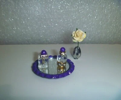 Mini Juego de Perfume con Cuentas/Espejo para Barbie, Casa de Muñecas o Curiosidades~*~Tono Púrpura Foto 1 de 4