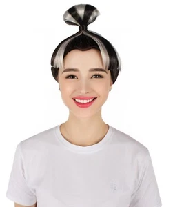 HPO Adult Women's Black & White High Bun Wig, Cosplay Wig, HW-7377 - Picture 1 of 9