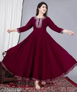 Mujeres Acampanado Anarkali Rayón Suave Kurta Kurti Vestido Maxi Cómodo Largo Playa - Imagen 1 de 3