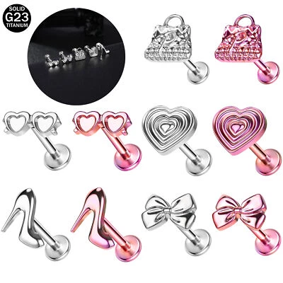 Pendiente de hélice piercing corazón perno labio acero titanio acero titanio 1 pieza 16G G23 Foto 1 de 4
