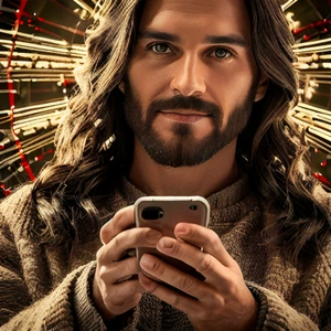 DESIGN Photo Digital Product Collage Image Picture jesus with a mobile phone - Picture 1 of 1