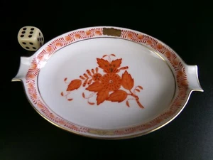 Herend Chinese Bouquet Ashtray Pin Dish. Orange/Rust Red. White Porcelain. 5.25" - Picture 1 of 7