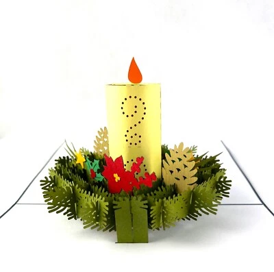 BC Worldwide Ltd handmade 3D pop up Christmas card Merry Xmas candle poinsettia