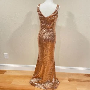 ~ Paillettenkleid 1/2 formell lang Maxikleid Blush Maxi Abschlussball Hoco Blush Gold Kupfer - Bild 1 von 13