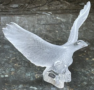 Daum Eagle Figurine Crystal Bird Signed Preparing to Fly Spreading Wings France - Picture 1 of 16