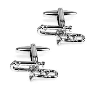TROMBONE CUFFLINKS Music Horn Player Symphony Jazz NEW w GIFT BAG Wedding Groom - Picture 1 of 3