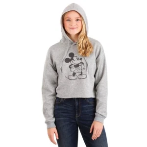 Mickey Mouse Disney Womens Raw Edge Skimmer Hoodie Gray Heathered Juniors L New - Picture 1 of 9