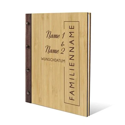 Stammbuch Bambus Gravur personalisiert Echt-Leder DIN A5 - Familienname - Bild 1 von 4