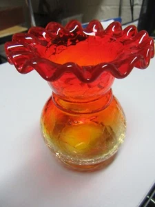 Vintage Amberina Crackle Glass Ruffled Vase - Picture 1 of 3