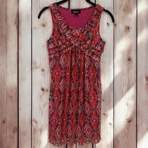 NEW Amy Byer Multicolor Aztec Geometric Inspired Tie Back Ruffle Midi Dress 14 - Picture 1 of 11
