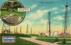 Postal campo petrolero comercial de Oklahoma City primer pozo petrolero comercial en OK 1930-40 años sin usar - Imagen 1 de 2