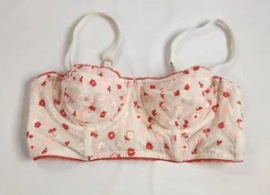 Aerie Show Off Floral Embroidery Unlined Bra 34D Red & Pink Flowers  - Picture 1 of 13