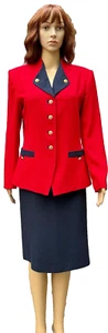 Vtg 80s Kasper for A.S.L Women's Red and Navy 2-Pc Career Skirt Suit Size 8 - Picture 1 of 18