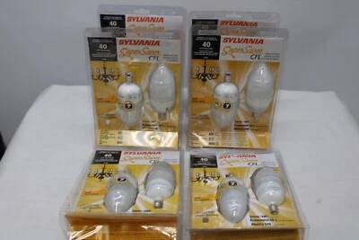(6) 2PK 12 Total Sylvania 40W 9W Super Saver Candle CFL B10 CF9EL Soft White - Image 1 of 4