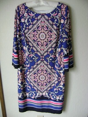 JESSICA HOWARD WOMEN'S DRESS 12 ( M ) GEOMETRIC STRETCH LINED SHIFT 3/4 SLEEVE - Image 1 of 4