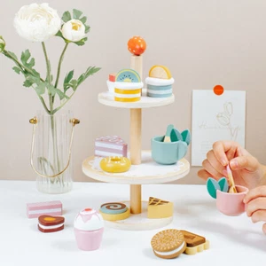 Kids Wooden Toys Cake Ice Cream Playset Toddler Pretend Play Kitchen Accessories - Picture 1 of 28