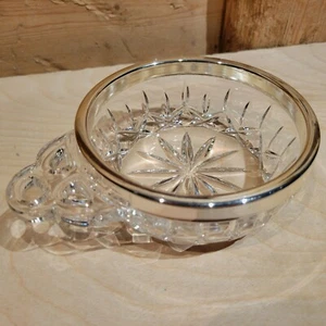 Crystal Glass Candy Bowl Dip Dish Handle Metal Rim 4 1/2" Vintage - Swanky Barn - Picture 1 of 12
