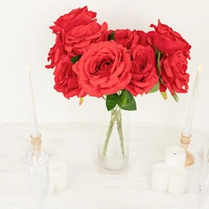 RED 2 Bushes 17" Premium Silk Roses Artificial FLOWERS Bouquets Party Events - Picture 1 of 8