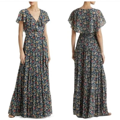 Maxi Vestido Boho Lauren Mujer Chifón Georgette Floral En Niveles Talla 2 Foto 1 de 4