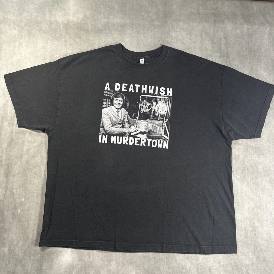 Vintage Deathwish In Murdertown Mister Roger’s Parody T-Shirt Size 3XL Black Y2K - Image 1 of 4