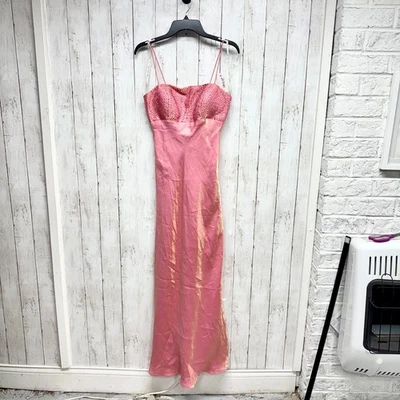 Vestido De Colección Betsy & Adam Mujer Talla 8 Rosa Con Cuentas Busto Correa de Espagueti Vestido de Baile Y2K Foto 1 de 4