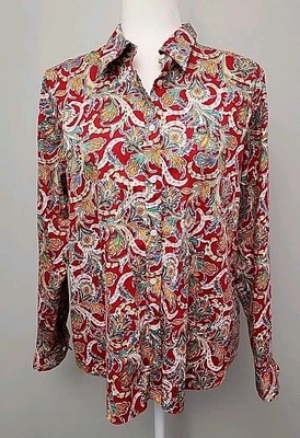 Blusa Chaps Sin Hierro Manga Larga Primavera Verano Abotonada Paisley Pequeña XL Pxl Foto 1 de 4