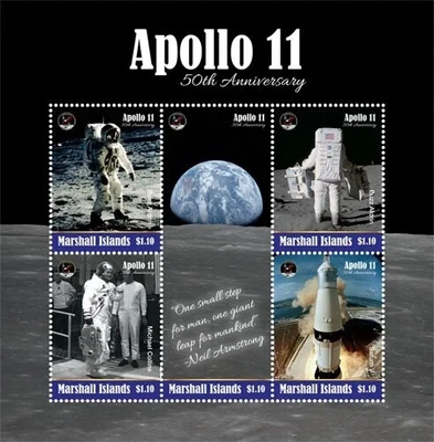Hoja de 5 estampillas de recuerdo de las Islas Marshall 2019 Space Apollo 11, Scott #1235 MNH Foto 1 de 2